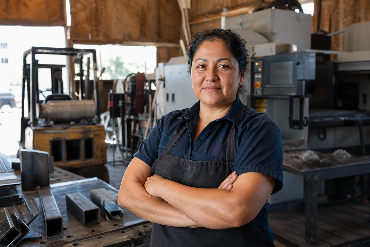 Workshop owner in her fabrication shop