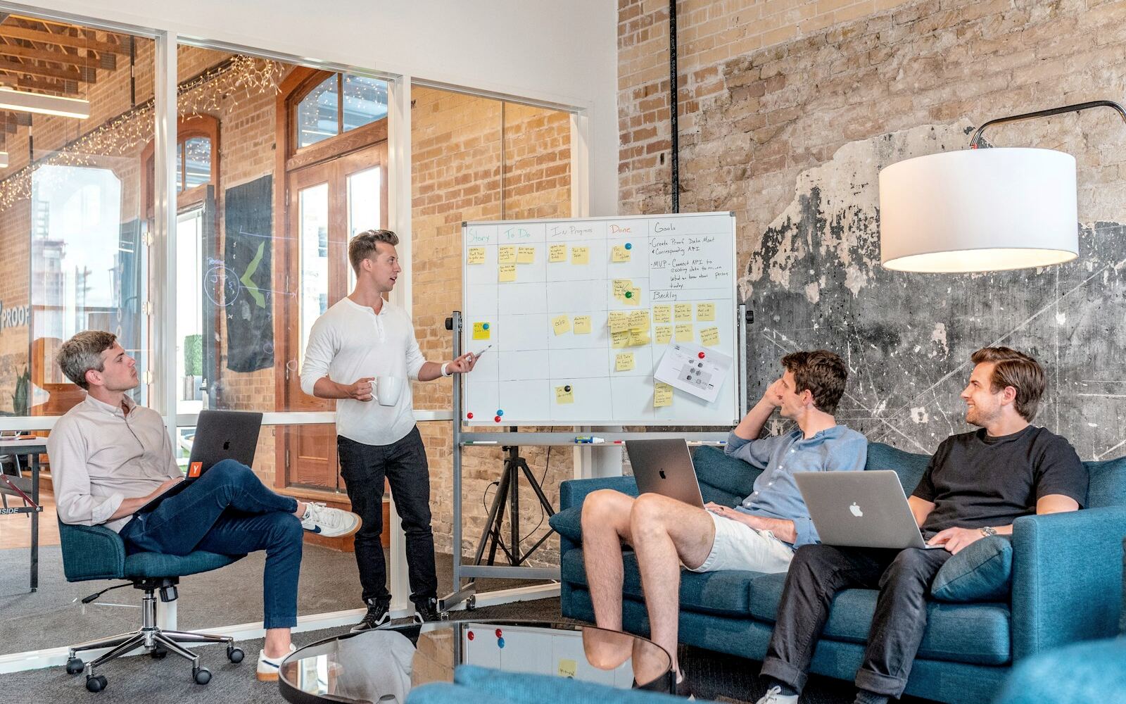 Professional team meeting around a conference table