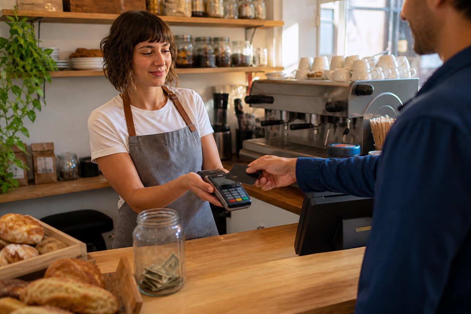 Cafe counter with daily card sales