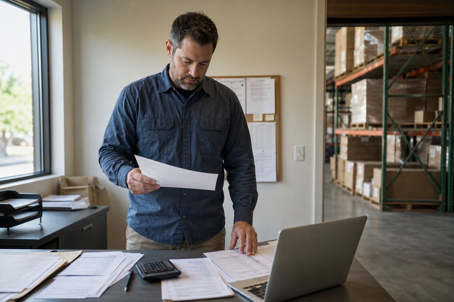 Business ledger and working documents on a desk
