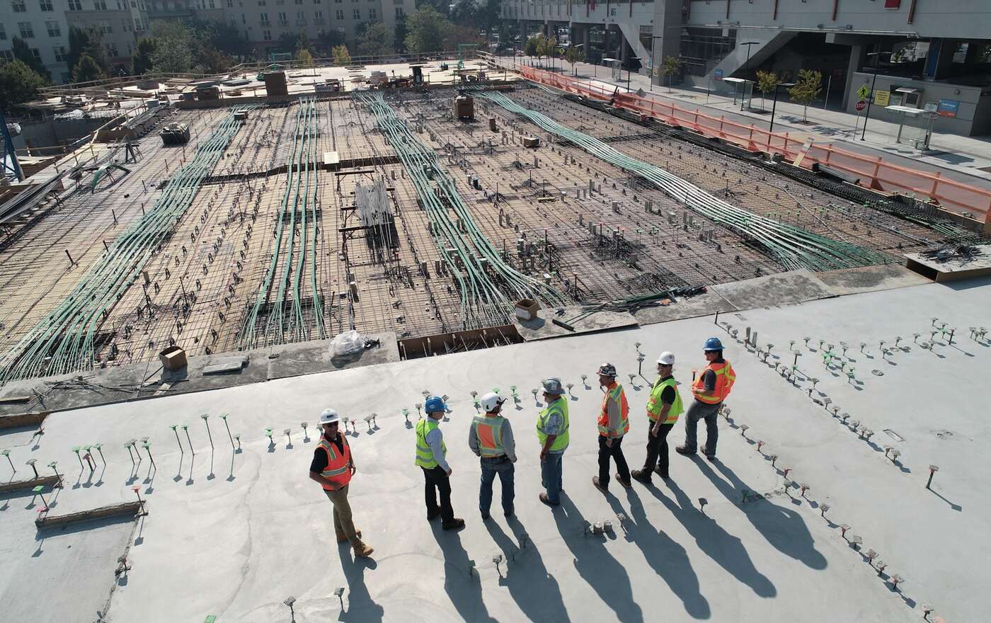 Trade crew working on site equipment